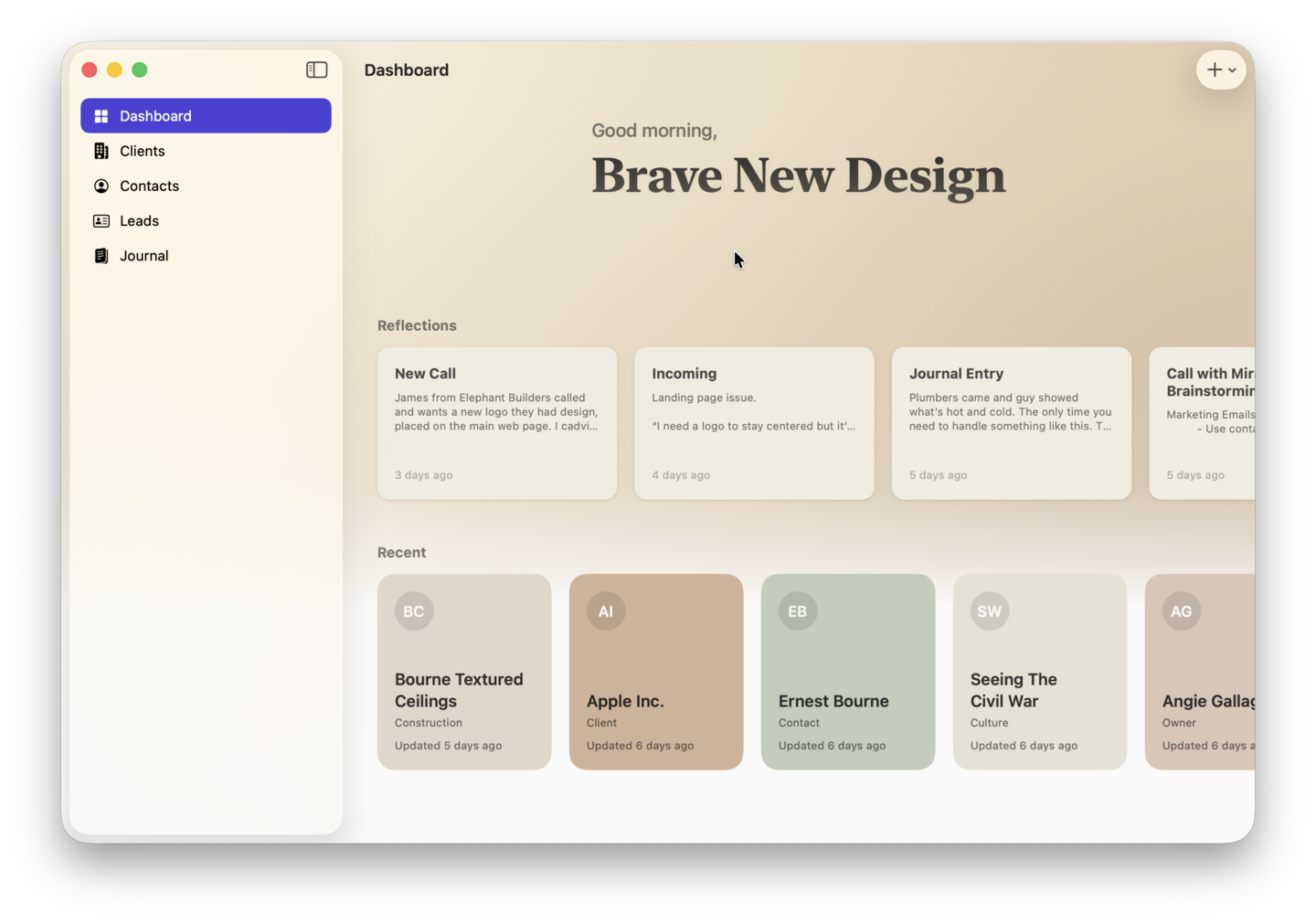 Pueblo CRM dashboard on macOS