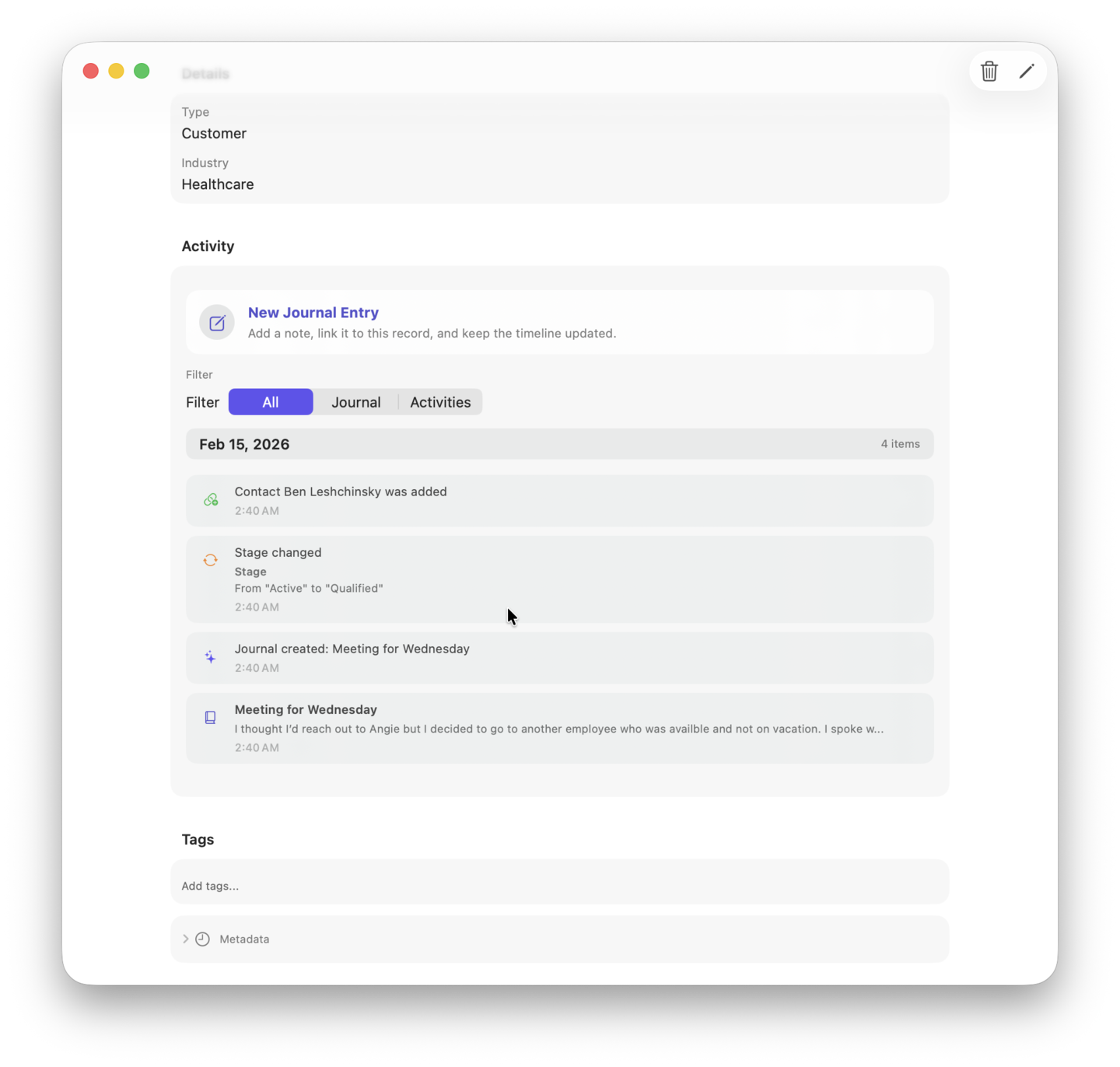 Search view in Pueblo CRM